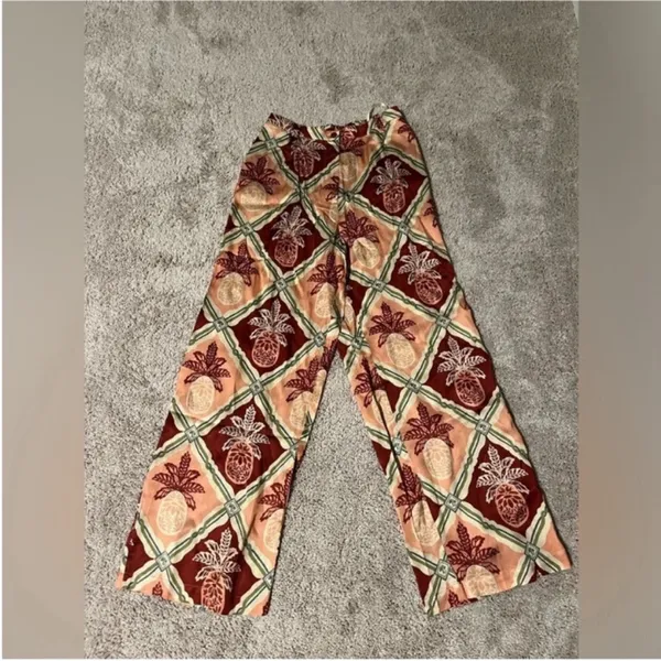 Farm Rio Floral Patterned pineapple Wide-Leg Pants‎ size small - Image 5