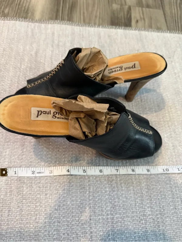 Paul Green Munich Black Leather Mule Heels Wood Heel EUC Minimalist Luxe 90s 5 - Image 8