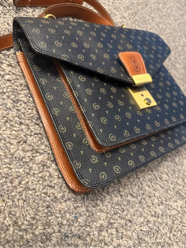 Vintage Pollini Monogram Leather Satchel Bag Italy Dark Academia - Image 10