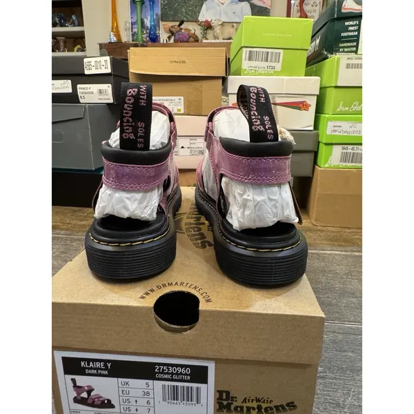 NEW DR MARTENS Klaire Y Strap Sandals Shoes Pink Glitter Girls Size 38 Women's 7 - Image 5