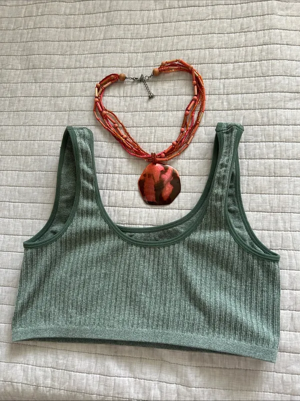 Lucky brand, sage, green ribbed sport casual comfy lounge bra L - Image 6