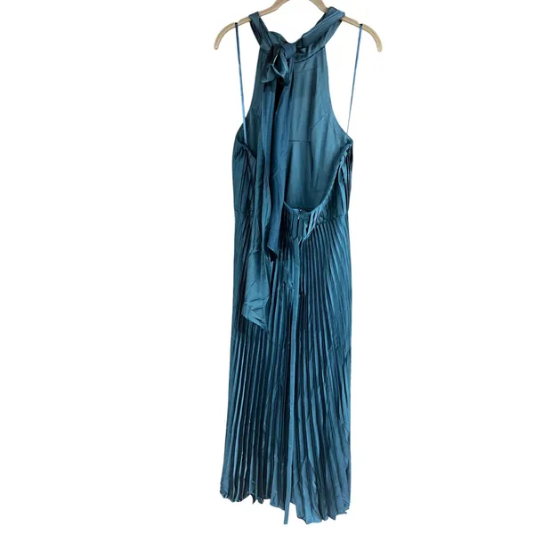 Ieena for Mac Duggal 26909 Pleated High Neck Kitten Bow Midi Dress Teal 8 - Image 8