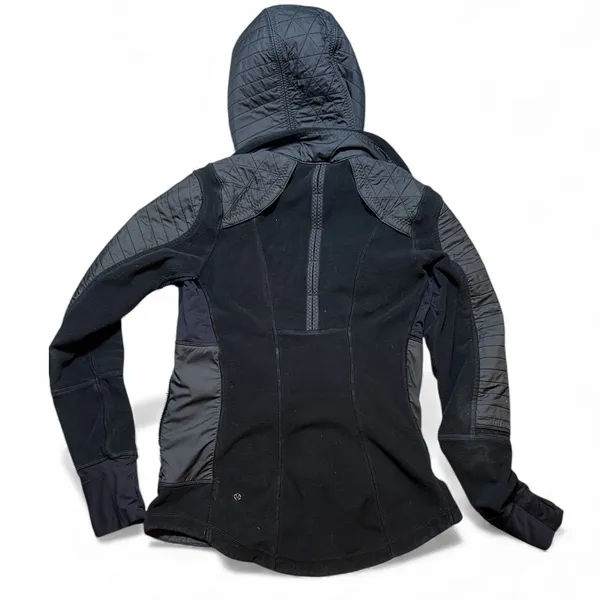 Lululemon‎ Fleecy Keen Quilted Fleece Hooded Jacket Black Womens Size 4 FLAW** - Image 2
