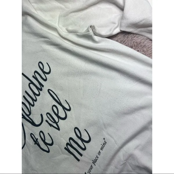Topshop Tee & Cake Off White Graphic “Your Place or Mine” Sweatshirt Size 8 - Image 5