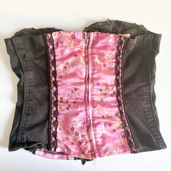 Tripp NYC Womens Y2K Pink Floral Brocade Lace Up Mall Goth Punk Corset Top XL - Image 8