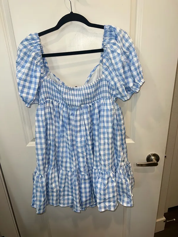 VICI Blue Gingham Tie-Front Dress – Size XL (Never Worn) - Image 3