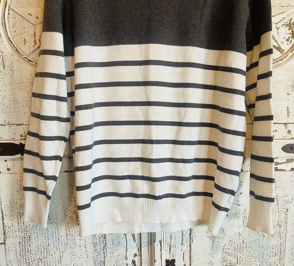 Women’s Black and White Striped Turtleneck Sweater - Image 2