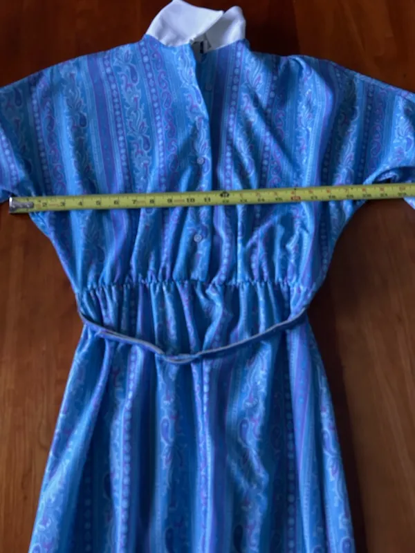 Vintage 80s blue paisley belted dress Size 10 - Image 8