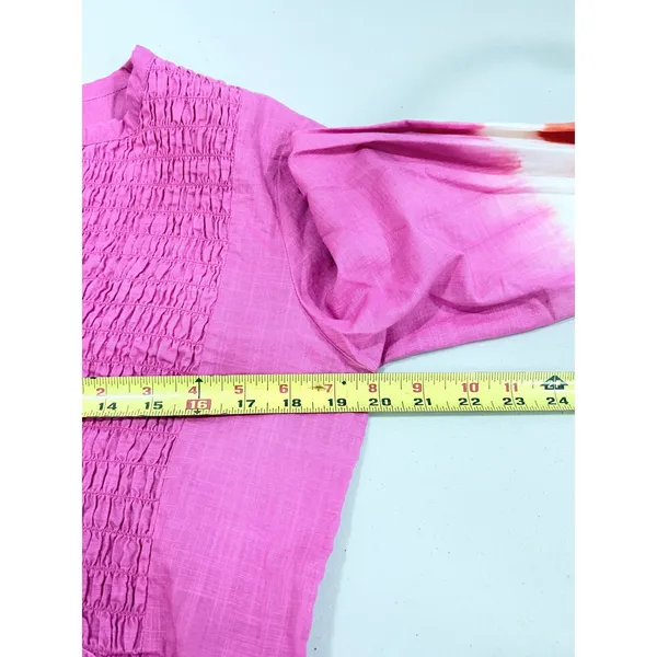 Sachin & Babi Pink Orange Dip Dye‎ Smocked Tiered Cotton Mini Dress Resort M - Image 9