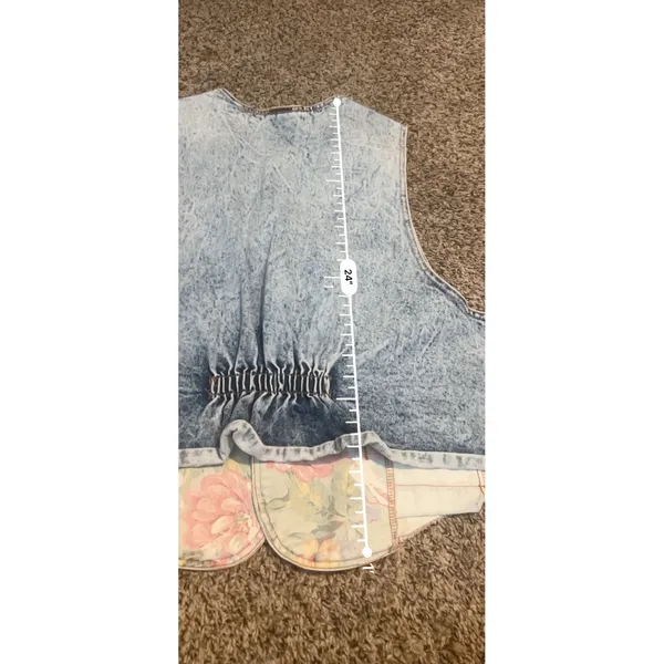 Vintage Zena Floral Denim Vest Acid Wash‎ Made in USA Large 90s Waistcoat - Image 6