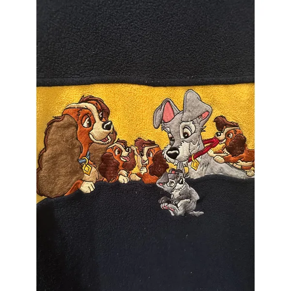 Vintage Disney Store Lady and the Tramp Family Picture Blue Cozy Sweater sz M - Image 2