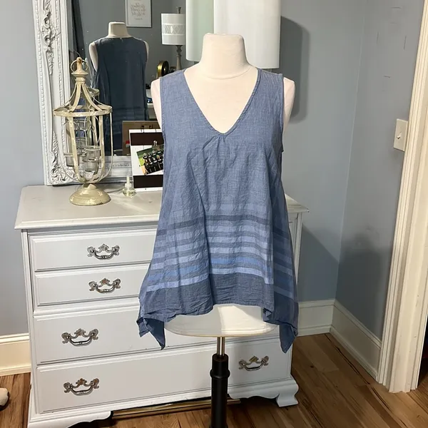 Ivy Jane Cotton Flowy Waterfall Sides Tank Top Blue Cotton Womens Small - Image 8