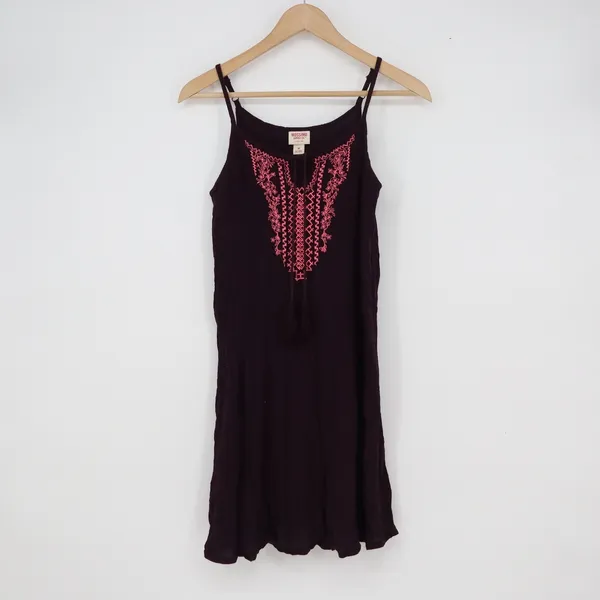 Mossimo Supply Co Womens Plum Purple Embroidered Boho Tassel Sundress Size M - Image 2