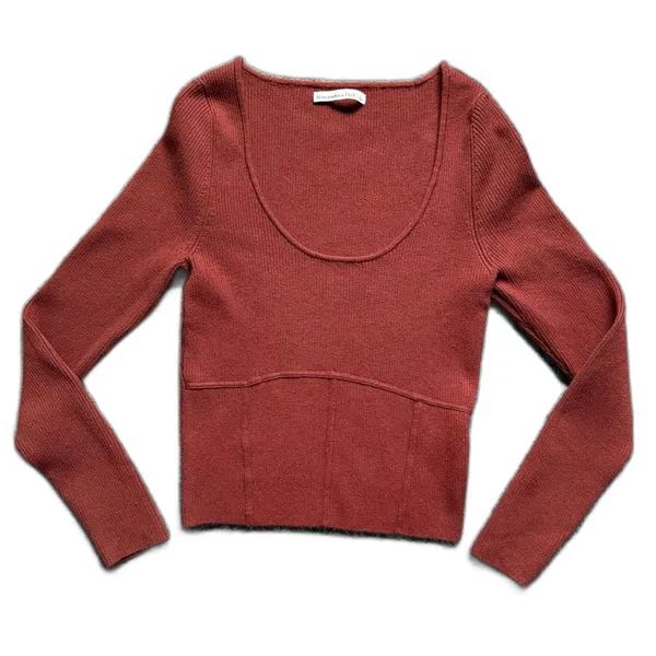 Abercrombie & Fitch Ribbed Corset Scoopneck Sweater Rust Brown Size L - Image 2