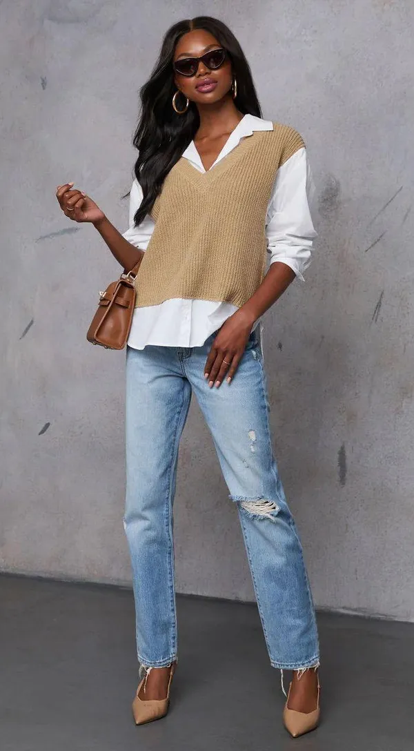 VICI Iced Chai Long Sleeve Sweater Vest Top - Image 5