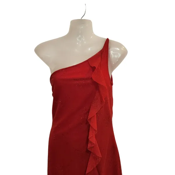 Vintage Jessica McClintock for Gunne Sax Red One Shoulder Evening Formal Dress 6 - Image 2