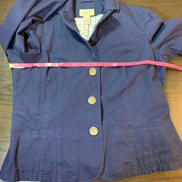 L.L.Bean Women's Navy Blue Cotton Blazer Jacket Size 14 REG Business Casual READ - Image 5