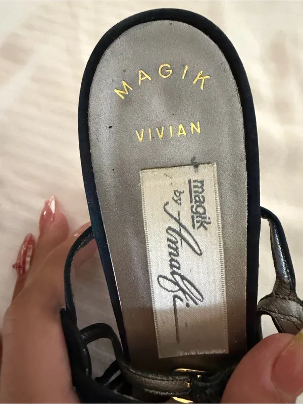 Amalfi Black Beaded Pointed Slingback Heels Size 8 - Image 3