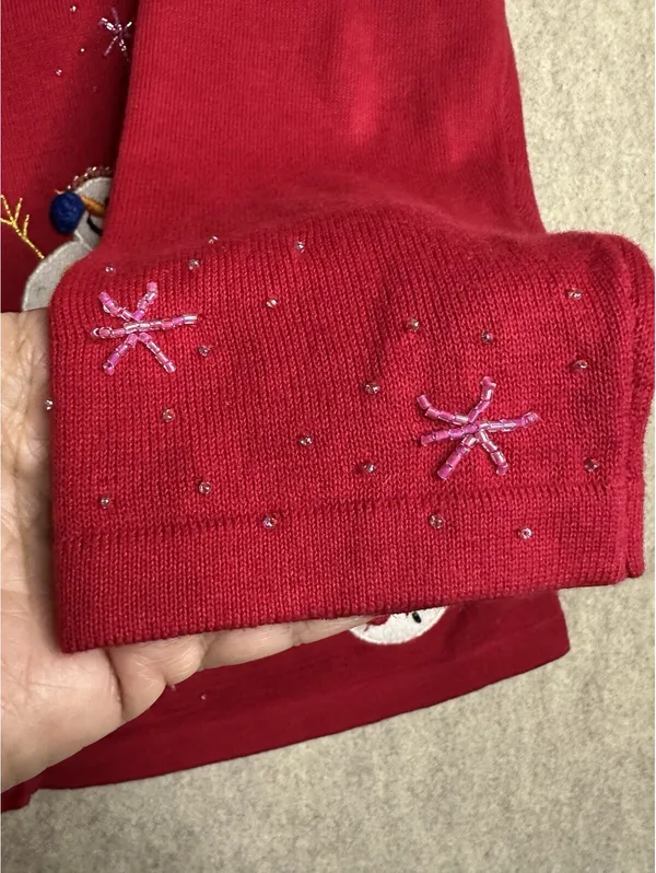 Berek Red Snowman Christmas Holiday Button Up Cardigan Sweater Womens Lg - Image 7