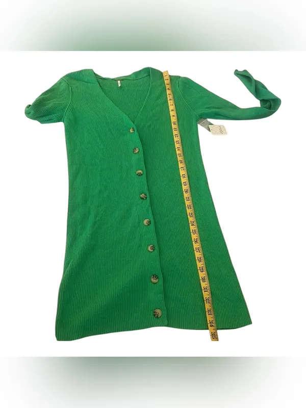 NWT Free People Green Ribbed Knit Button-Down Cardigan Mini Dress Size Large - Image 5