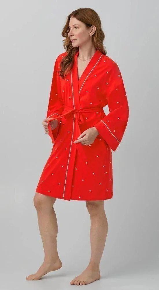 BEDHEAD Pajamas Heart Dot Stretch Organic Cotton Jersey Robe in Tiny Hearts L/XL - Image 2
