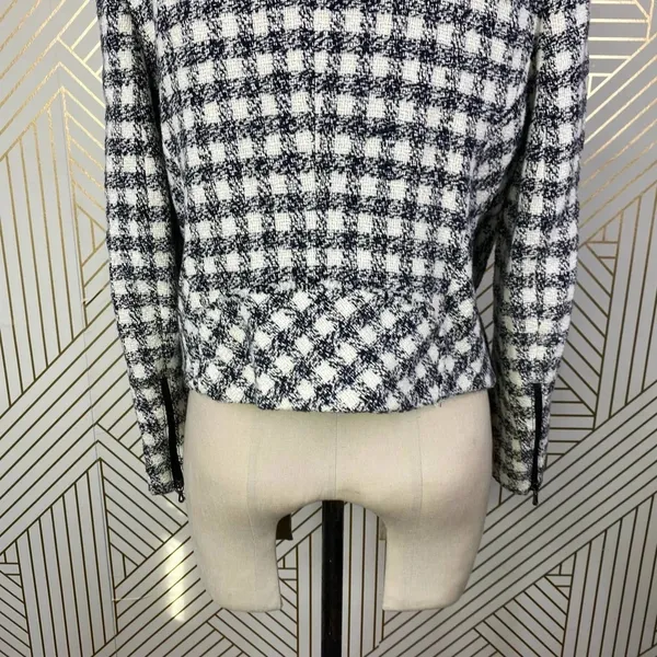 Zara Basic Checker Plaid Tweed Moto Jacket in Black & Cream Size US Medium‎ - Image 7