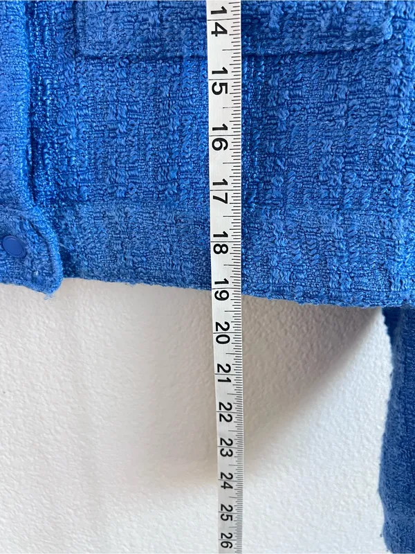 Blank NYC Women's Bright Blue Tweed‎ Moto Boxy Cropped Jacket Pockets - Image 6