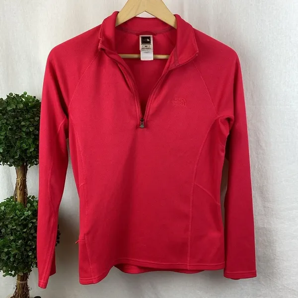 North Face Women's Pink Long Sleeve Quarter Zip Neck Fleece Athletic Top M - Image 2