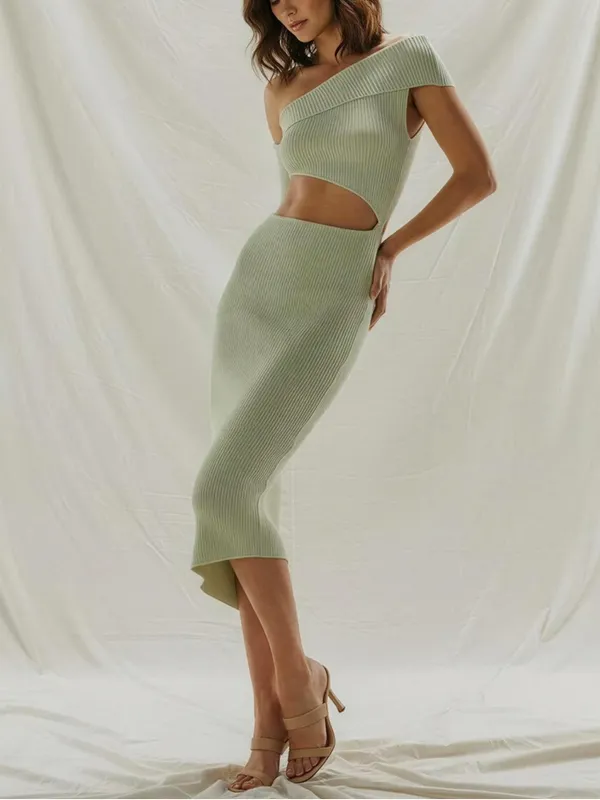BAOBAB Botanico Ribbed Knit Asymmetrical Dress, Mantis, Medium - Image 4