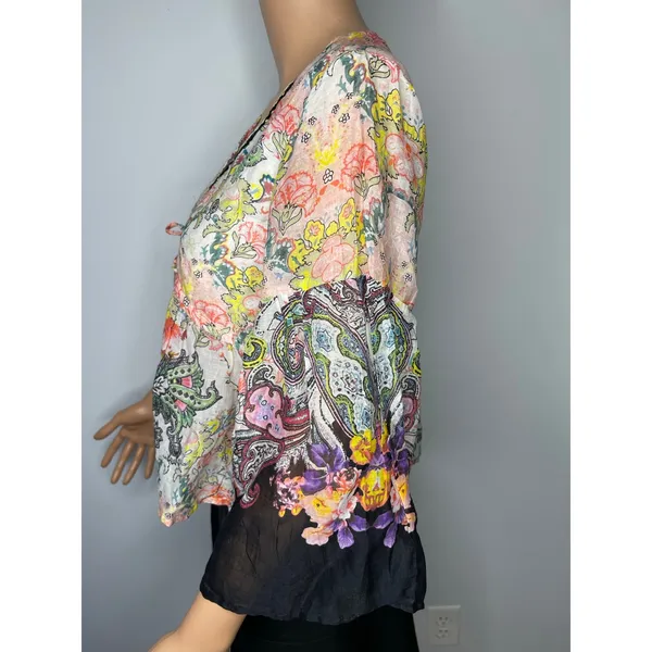 Natural Life Isabella Cotton Top M New Boho Western Black Multicolored Paisley - Image 7