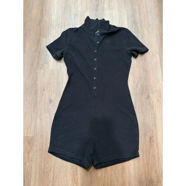 WHITE FOX Black Mock Neck Short‎ Sleeve Button Front Romper Women's Medium - Image 2