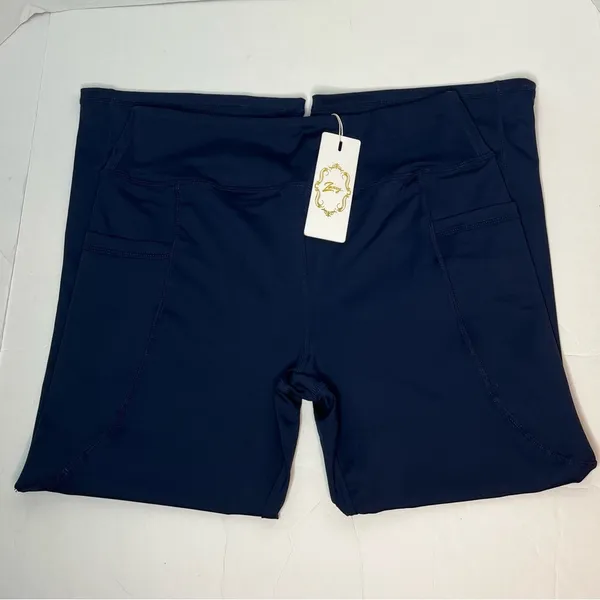 Zexxxy Navy High Waist Stretch Yoga Pants Wide Leg with Deep Pockets Size M New! - Image 6