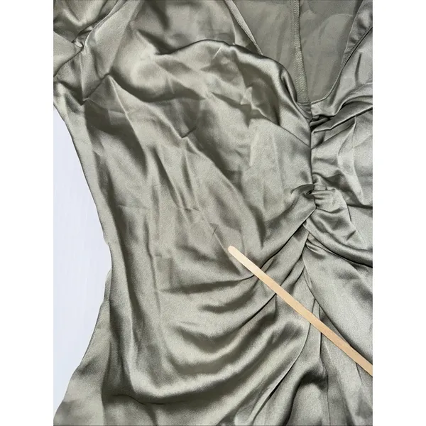 ASOS DESIGN satin mini skirt dress with ruched detail in Green Size‎ 6 - Image 5