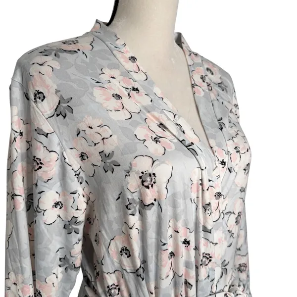 Rene Rafe Pink Blue Floral Short Robe Size L - Image 5