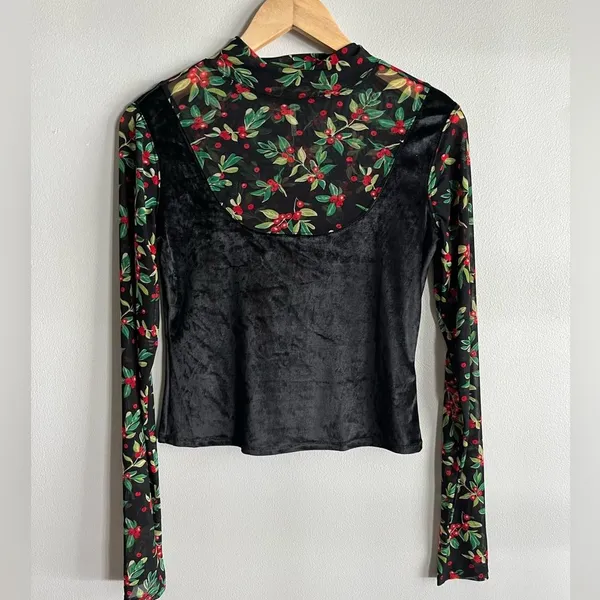 Free People Intimately Floral Mesh Velvet Burnout Top Fairycore Small - Image 3