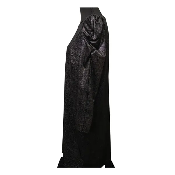 LOFT Metallic Shimmer Black Silver Puff Sleeve Shift Dress Size M Party Cocktail - Image 3