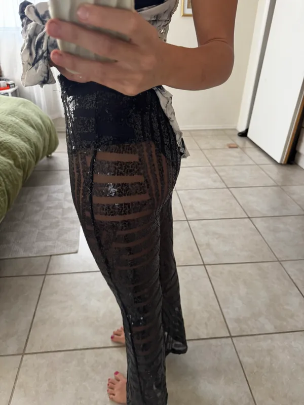 Black Sequin Flare Pants Size M - Image 4