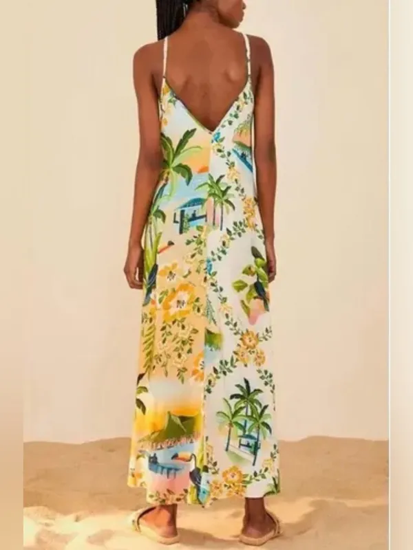 Farm Rio Tropical Floral Slip Dress in Yellow, Blue & Green Size Small - Image 2