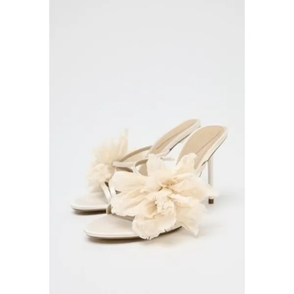 Zara Flower Sandals Limited Edition Heels 9 Ecru - Image 2