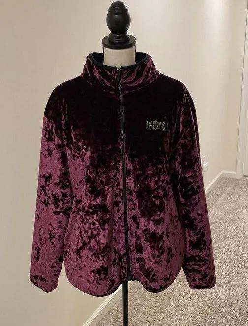 Victoria's Secret PINK REVERSIBLE SHERPA LINED JACKET SHERPA VELVET LARGE - Image 9