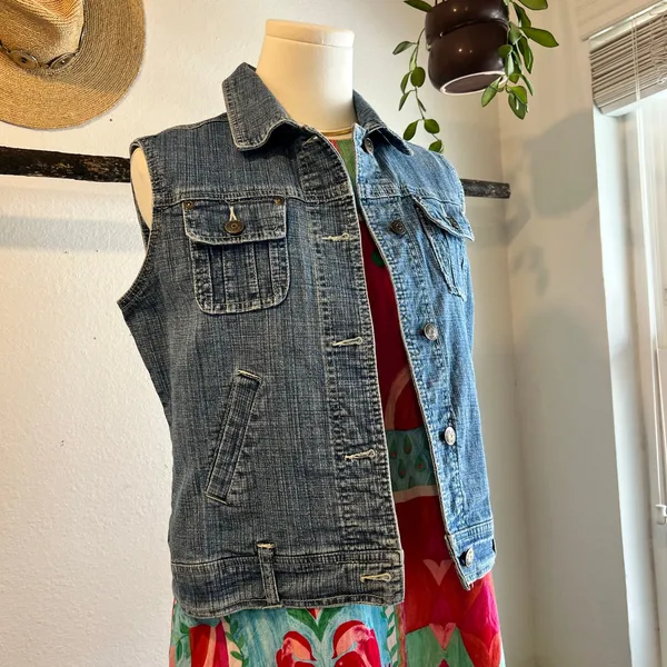 Vintage 90s Relativity Cotton Denim Utility Cargo Vest Size Medium - Image 3