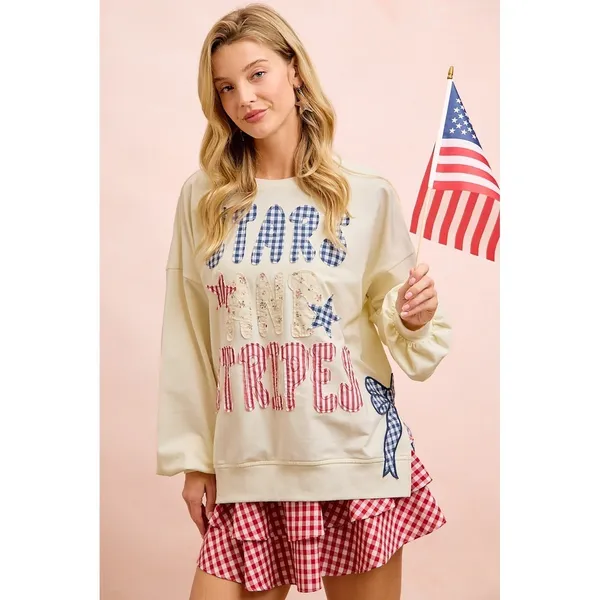 BiBi‎ 4th Of July Stars And Stripes Patches Sweatshirt - Cream - Small - Image 6