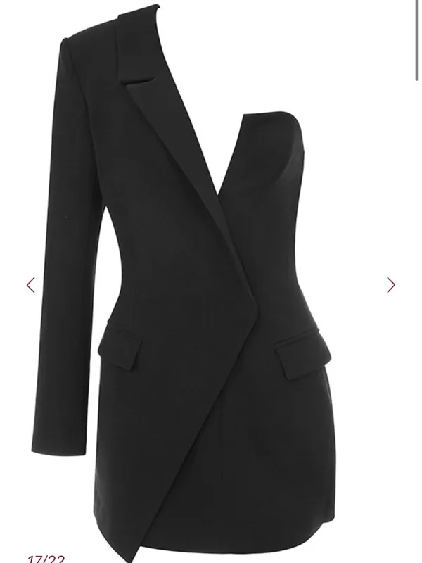 House of CB FEBE Black Crepe One Sleeved Tuxedo Dress - Image 7