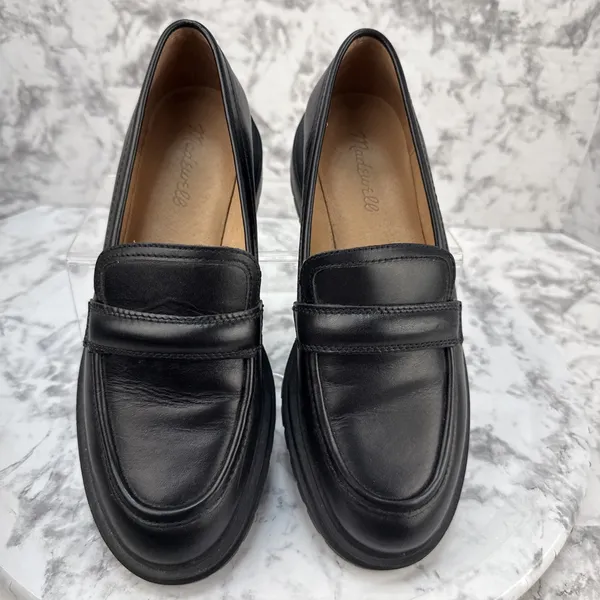 Madewell Bradley Lug Sole Loafer Size 7.5 Black Smooth Leather Chunky Heel - Image 2