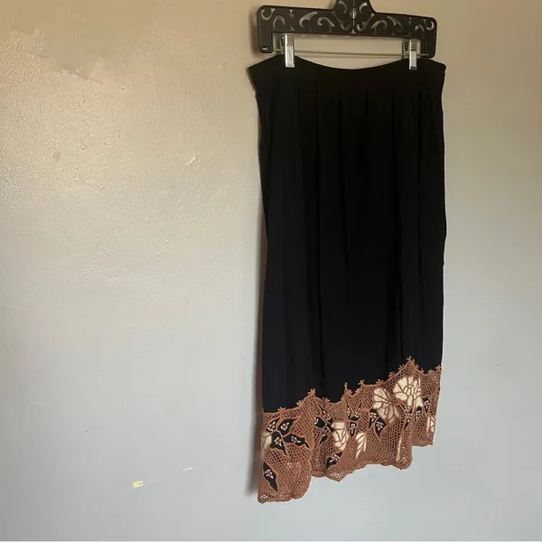 Vintage Embroidered Floral Hem Elastic Waist Skirt Black Large - Image 2