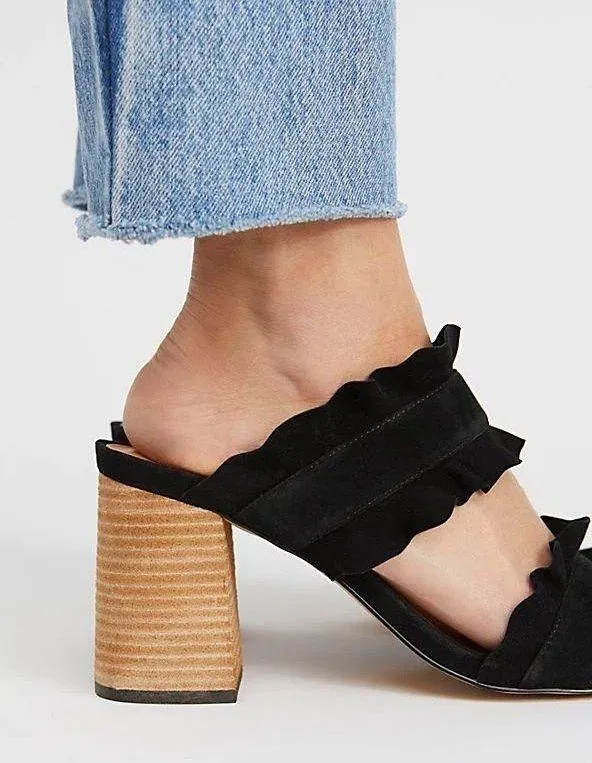 Free People Rosie Ruffle Mule Heels Black Suede Size 7 - Image 2