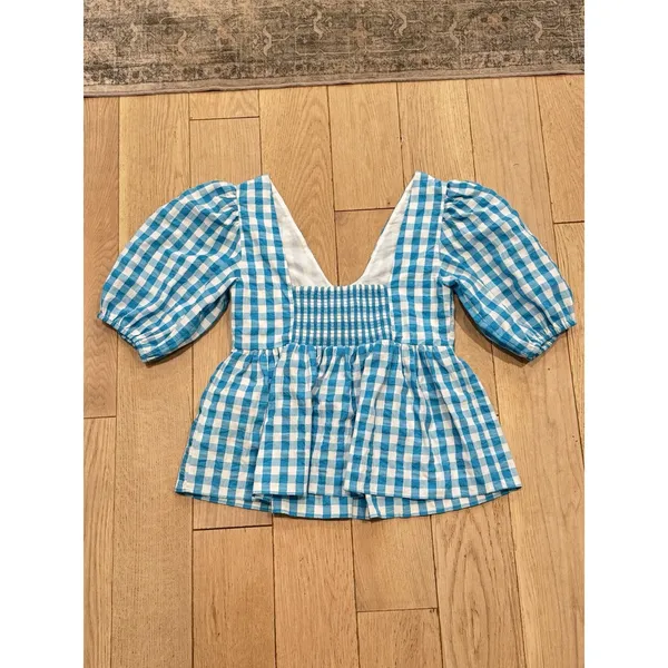 LILLY PULITZER NWT $138 Sarafina Short Sleeve‎ Crinkle Gingham Blouse Top Size 4 - Image 5