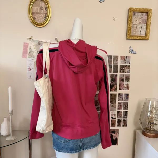 Nike Vintage Hot Pink Full Zip Track Jacket With White And Navy Side Stripes - Image 4