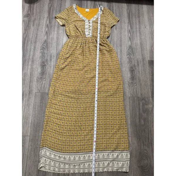 Emberley Women Yellow Geometric Print Maxi Dress Short Sleeve V‎ Neck Bohemian S - Image 11