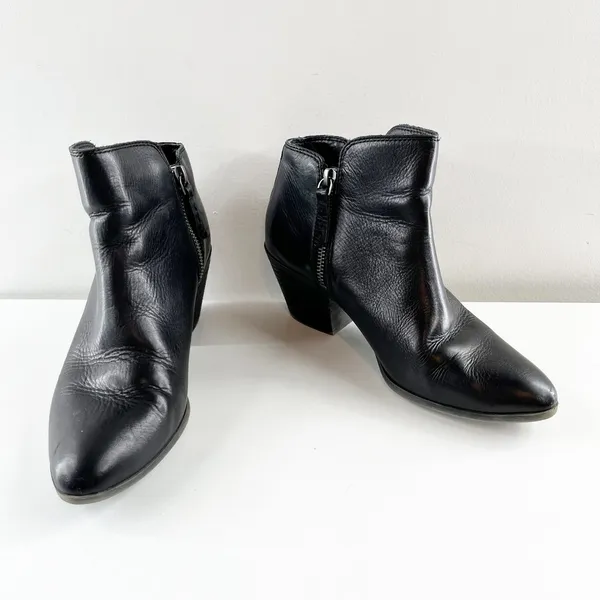 Frye Judith Leather Block Heel Almond Toe Zip Ankle Bootie Black 7 - Image 5